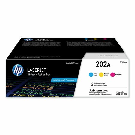 Hp HP 202A, CF500A-M Cyan/Magenta/Yellow Original LaserJet Toner Cartridges, PK3 CF500AM